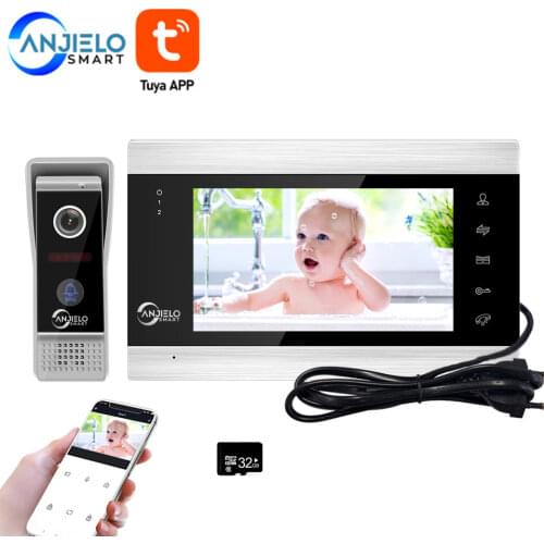 Smart Home WiFi Tuya 7" Video Door Phone Intercom System with 720P/AHD Wired Doorbell Camera Remote Unlock Motion Detection