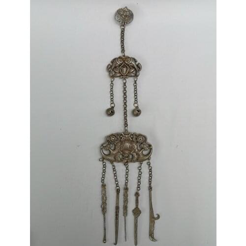 YIZHU CULTUER ART Collection Chinese Tibet Silver Carving Fish Lotus bat Phenix Pendant Amulet