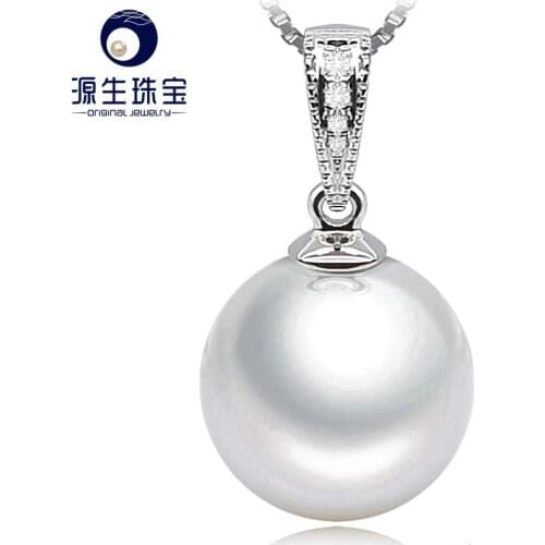 YS Luxury 18K Solid Gold Diamond Pendant 10-13mm Natural Freshwater Edison Pearl Pendant Necklace