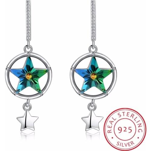 LEKANI Genuine Crystals From SWAROVSKI Drop Earrings S925 Sterling Silver Stars Dangle Earrings For Women Fine Jewelry
