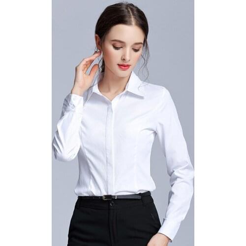 White 2020 Fashion OL Shirt Women Spring Autumn Formal Suit Slim Ladies Tops Workwear Shirts Femme Plus Size 6XL WXF702
