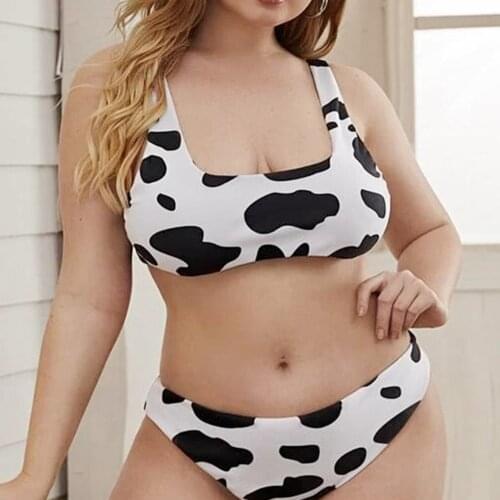 Bikini 2021 Women Fashion Milk Pattern Plus Size Swimwear High Waist Belly Large Size Separate Swimsuit Swimming Suit For Women