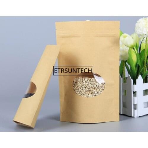 500pcs Kraft Paper Bags Zip Stand-up Reusable Sealing Food with Matte Window and Tear Notch for Storing Cookie