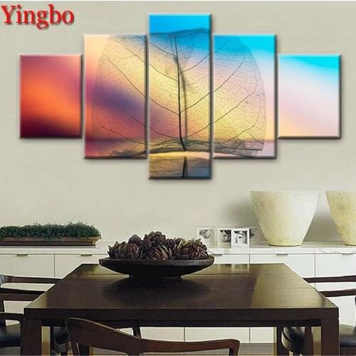 5d Diy Diamond Painting 5 Panel Transparent Leaves Texture Diamond Embroidery Sale Full Square Modern Decoration Art