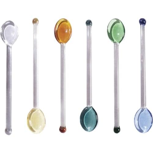 6Pcs Clear Glass Coffee Spoon Dessert Cake Scoop Long Handle Spoon for Home