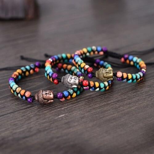 7 Chakra Buddha Bracelets handmade braided stones beaded leather meditated Yoga Bangles