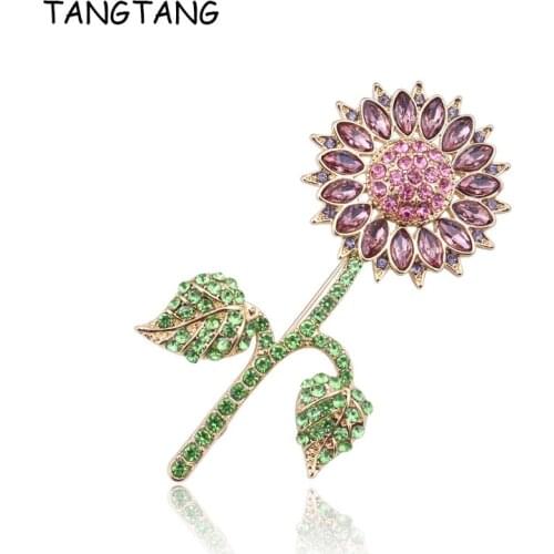 Best Wishes Brooches Sleek Simple Sunflower Brooch With Crystal Plant Flower Brooch Pin Clothing Womens Jewelry Hot Sale 2020