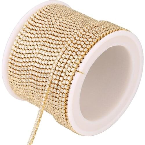 ZHUKOU 1 Meter Gold Clear Crystal Dense Rhinestone Chain Apparel Sewing Glass Rhinestone Cup Chain Model:VL16