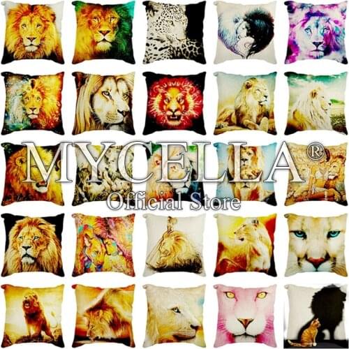 Animals lion Cushion Cover Pillowcase Durable Waist Decorative coverspillow Office Home Sofa Car Cushion flax Pillowcase Gifts