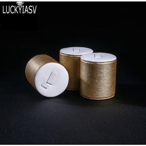 Cylindrical Drawing PU Leather Ring Seat Stand White & Gold Brushed Jewelry Display Stand Ring Display Tray Base Counter Showing