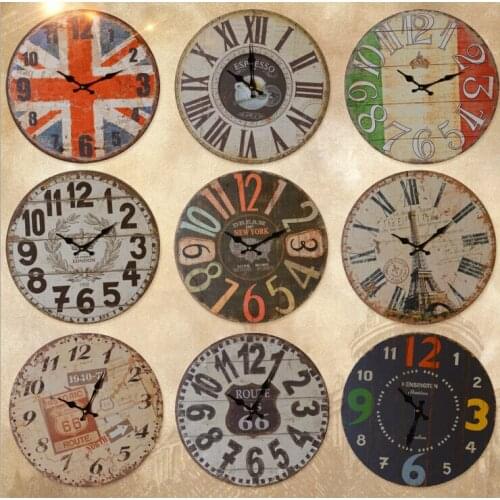 D American living room wall clock clock retro decoration mural wall decorations Home Furnishing creative wood wall clock