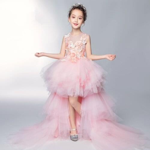 Glizt Trailing Butterfly Appliques Girls First Communion Dress Kids Pageant Party Communion Gown Flower Girl Dresses for Wedding