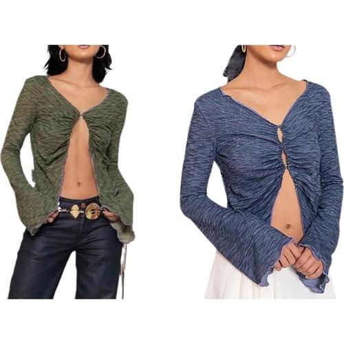 Mesh See Through Neon Pink Women Crop Tops Long Sleeve Sexy Hot Patchwork T Shirts V Neck Party Club Fashion 2020 Tees