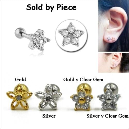 316l Surgical Steel With Clear Gem Zircon Flower Ear Tragus Bar Cartilage Earring Stud Piercing Fashion Jewelry For Sexy Girls