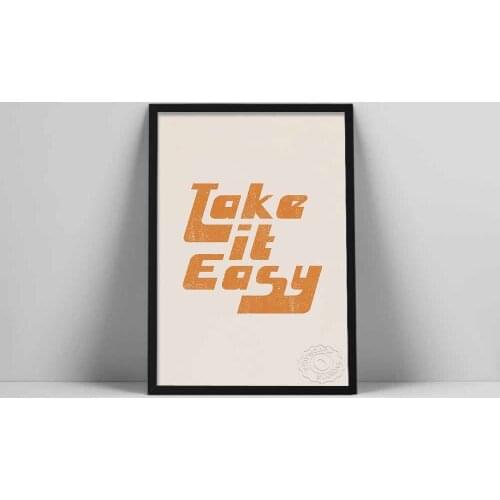 Take It Easy Quote Art Print | 1970s Style Poster | 70s Font Wall Art | Vintage Wall Print | Seventies Typometric Shape Poster