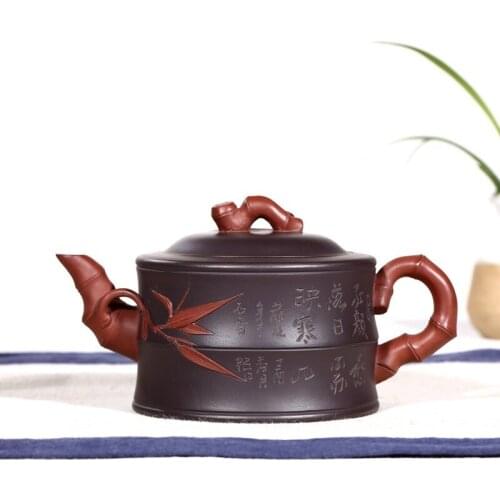 Quality goods by manual undressed ore purple clay double color bamboo pot of kung fu tea set Gu Peng the teapot