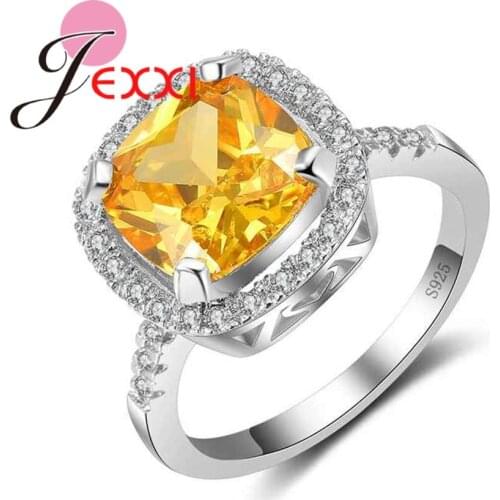 Top Quality Simple Cubic Zirconia Lovers Champagne Wedding Rings For Women 925 Sterling Silver Finger Rings Jewelry Anel