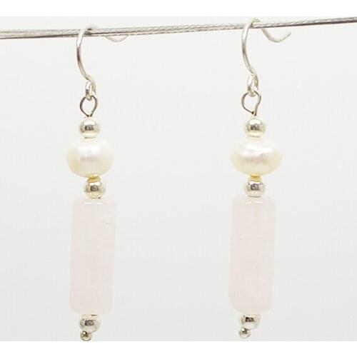 White Genuine Freshwater Pearl Necklace Bracelet Earring Jewelry set Made With Silvers bead Pink Rose Quartzs Perfect Women Gift