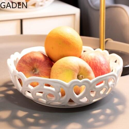 Creative Hollow Ceramic Fruit Plate Family Living Room Decoration Plate Nordic Style Modern Minimalist Coffee Table Storage Tray