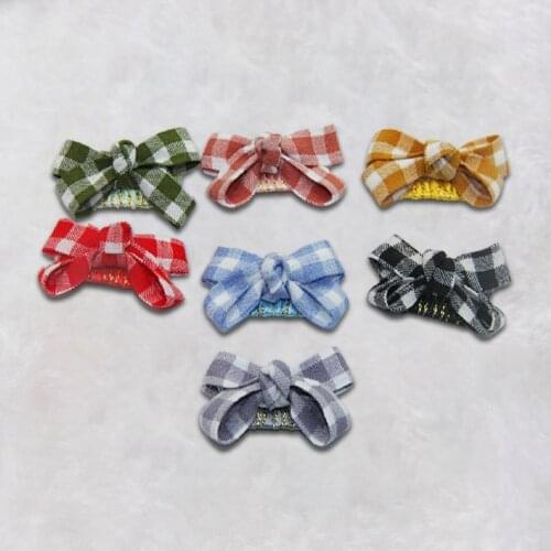 Cute Hair Clips Plaid Pattern Pet Hair Grooming Titanium Steel Pet Bowknot Hair Pins for Small Dogs Cats Hairpins Decor
