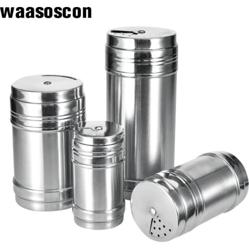 Stainless Steel Spice Jar Dredge Salt Sugar Spice Pepper Shaker Seasoning Can with Rotating Cover Multi-purpose Kitchen Tool