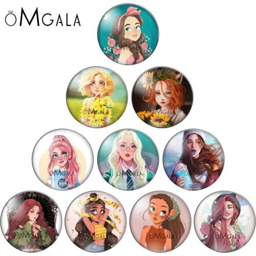 Cartoon Fashion Comic Girls Illustration 12mm/14mm/16mm/18mm/20mm/25mm Round photo glass cabochon demo flat back Making findings