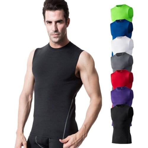 Men GYM vest Sport clothing no sleeve shirt fitness tights quick dry tee sleeve t shirt Summer Men tee tops clothing S-XXL