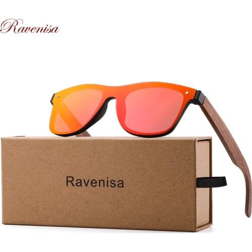 Ravenisa Mens Sunglasses Walnut Wood Mirror Lens Sun Glasses Women Rimless Brand Design Colorful Shades Handmade
