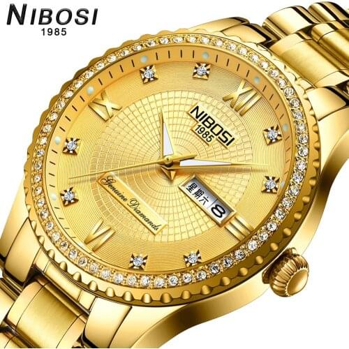 NIBOSI Gold Quartz watch men Luruxy brand mens watches Business wristwatch Waterproof Clock Stainless steel Relogio Masculino