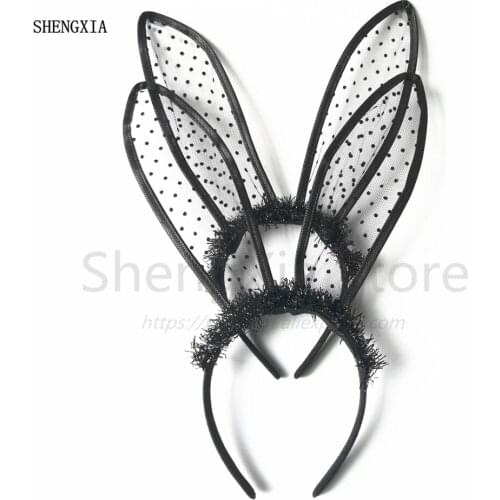 New Design Dot Rabbit Ear Headband Sexy Lace Hair Band Headwear Women Hair Accessories Bunny Ears Girls Hair Hoop