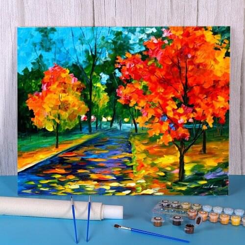 Flame Autumn Coloring By Numbers Painting Kit Oil Paints 50*70 Paiting By Numbers Loft Wall Picture For Wholesale