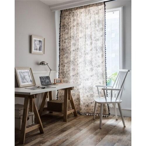 1.5M Width Printing Tassels Curtains Living Room Kitchen Curtains Cotton Linen Semi-shading Bay Window Curtains Home Decoration