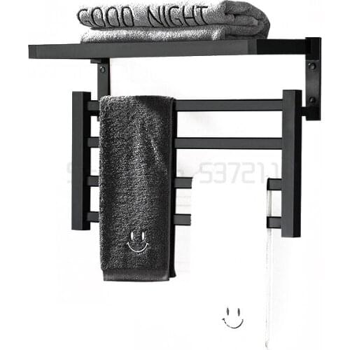Folding electric towel rack household toilet hole free heating drying rack bathroom hanger