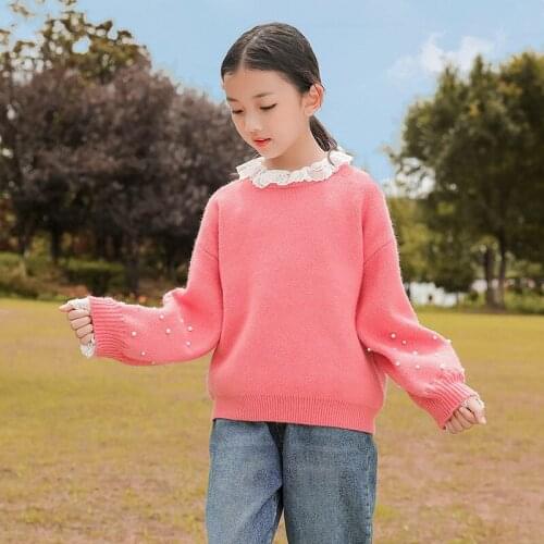 Girls Sweater Babys Coat Outwear 2021 Beading Thicken Warm Winter Autumn Knitting Pullover Christmas Gift Childrens Clothing