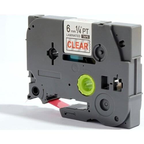 TZ LAMINATED TZE-112 TZe112 tz112 tz-112 p touch 6mm RED ON CLEAR LABEL TAPE TZe 112 TAPES Ptouch LABEL