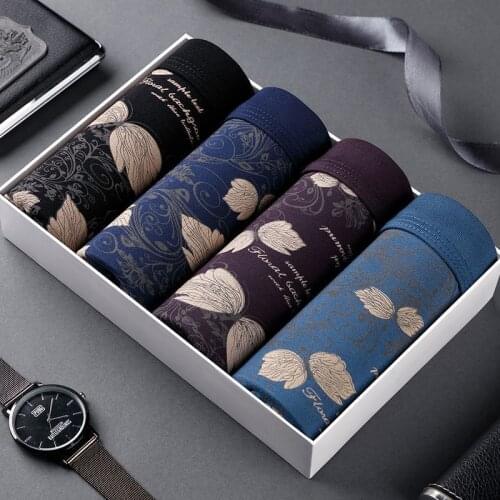 4pcs/lot Male Panties Cotton Mens Underwear Boxers Breathable Man Boxer Print Underpants Comfortable Brand Boxer Shorts Men