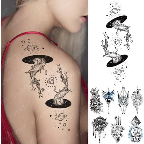 Waterproof Temporary Tattoo Sticker Wolf Tree Rose Moon Flash Tattoos Fox Clock Flower Body Art Arm Fake Sleeve Tatoo Women Men