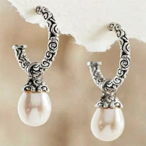 Jewelry Women beautiful Dangle Ear Stud Pearl silver plated Classy Vintage Drop Earrings