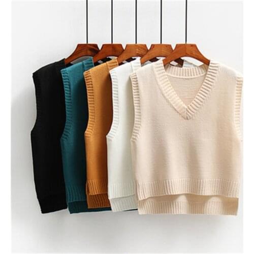 Korean Fashion Women Sweater Vest Vest Vest Women Autumn Loose V-neck Sleeveless Waistcoat Outer Wear Wool Sweater Tops ZY6067
