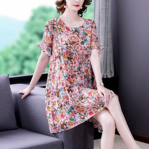 2021 Summer New Fashion Trend Comfortable Sweet Ruffle Print High-end Dress Short Sleeve Round Neck Dress for Women