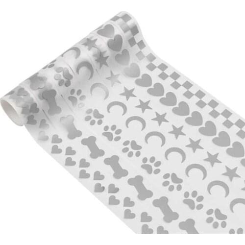 1 Roll Reflective Sticker Self-adhesive Reflective Star Moon Heart Bone Footprint Decor DecalsTapes for Clothes SchoolBags