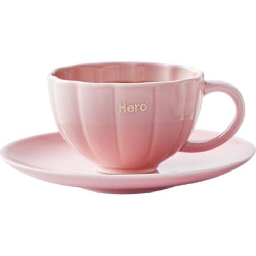 120ML Ceramic Coffee Cups And Saucers Humanized Handle Vintage Coffee Tea Cup Set Drinkware Kitchen Accessories For Coffee Pink