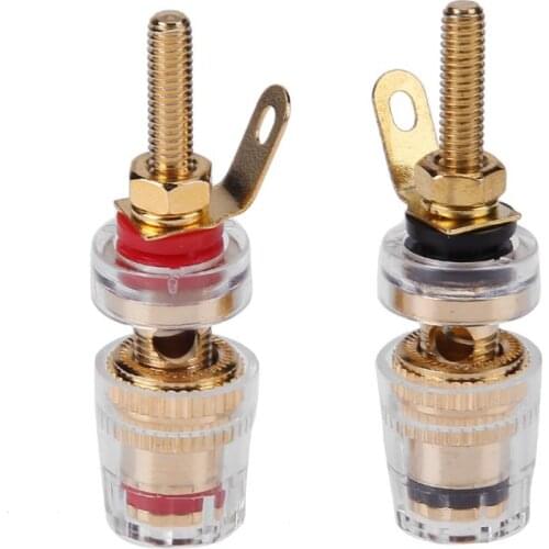 2pcs 4mm Banana Socket Professional Gold Plated Binding Post Nut Banana Plug Jack Connector Clear Speaker Jack Adapter Socket