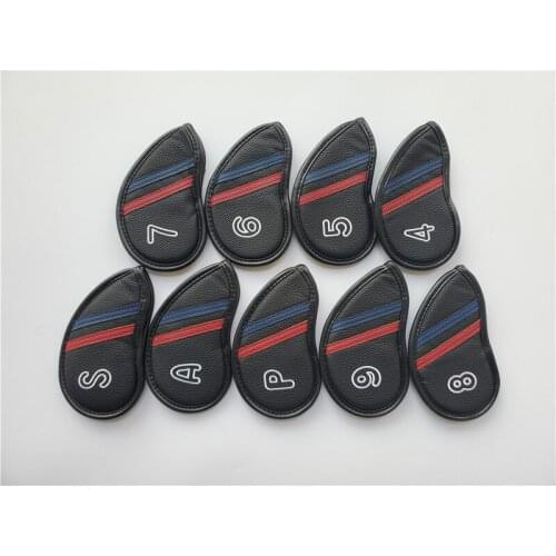 9PCS Sports Golf Head Cover Golf Irons Head Cover Black 4-9PAS PU Leather Golf Irons Head Cover Free Shipping