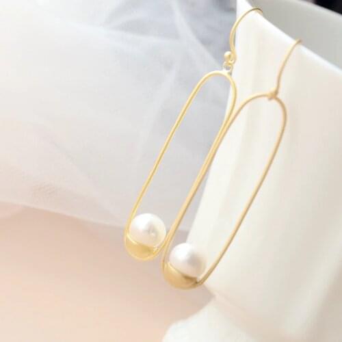Authentic 925 Sterling Silver Long Earrings Inlaid Natural Freshwater Pearl 18K Gold Plated Earring Trendy Lady Jewelry Gift