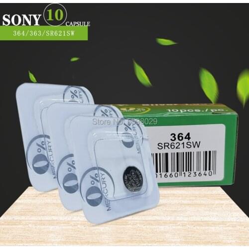 10pcs/lot Sony Original Single grain packing 1.55V Silver Oxide Watch Battery 364 SR621SW V364 SR60 SR621 AG1 Button Coin Cell