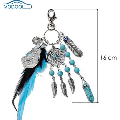 VODOOL Motorcycle Cars Keychain 19 cm Natural Turquoise Dreamcatcher Key Chain For Car Styling Accessories
