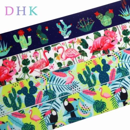 DHK 1.5'' 10yards cactus flamingo bird printed grosgrain Ribbon Accessory hairbow headwear decoration Wholesale OEM 38mm B1676