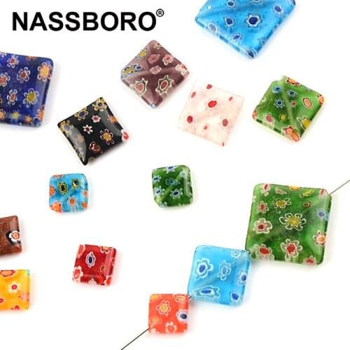 Diagonal Hole Mix Millefiori Lampwork Glass Beads Screw Shiny Square Spacer Loose Bead for Jewelry Making Diy