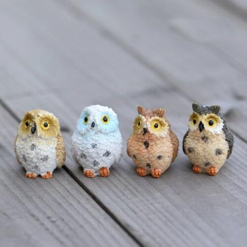 4Pcs / Lot Cute Owls Animal Figurines Resin Miniatures Figurine Craft Bonsai Pots Home & Garden Decoration